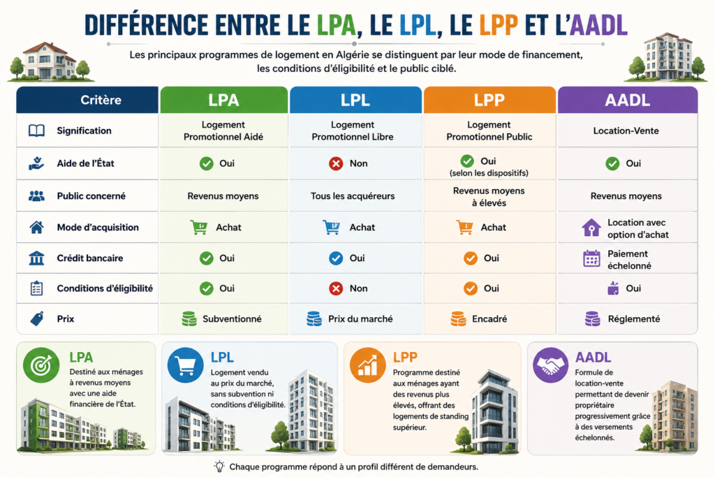 Différence entre le LPA, le LPL, le LPP et l'AADL
