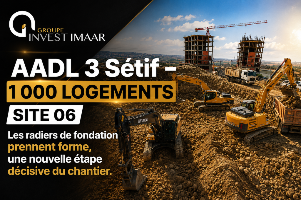 AADL 3 Sétif – 1 000 Logements Site 06 : Les radiers de fondation prennent forme, une nouvelle étape décisive du chantier